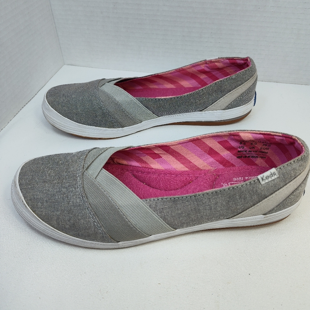 Keds Women's Gray Whimsy Slip On Flats Elastic Gore Ortholite Size 8.5